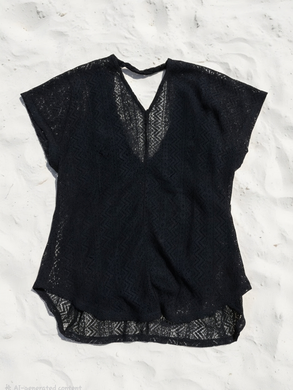 Time and Tru Black Lace V-Neck Swim Coverup